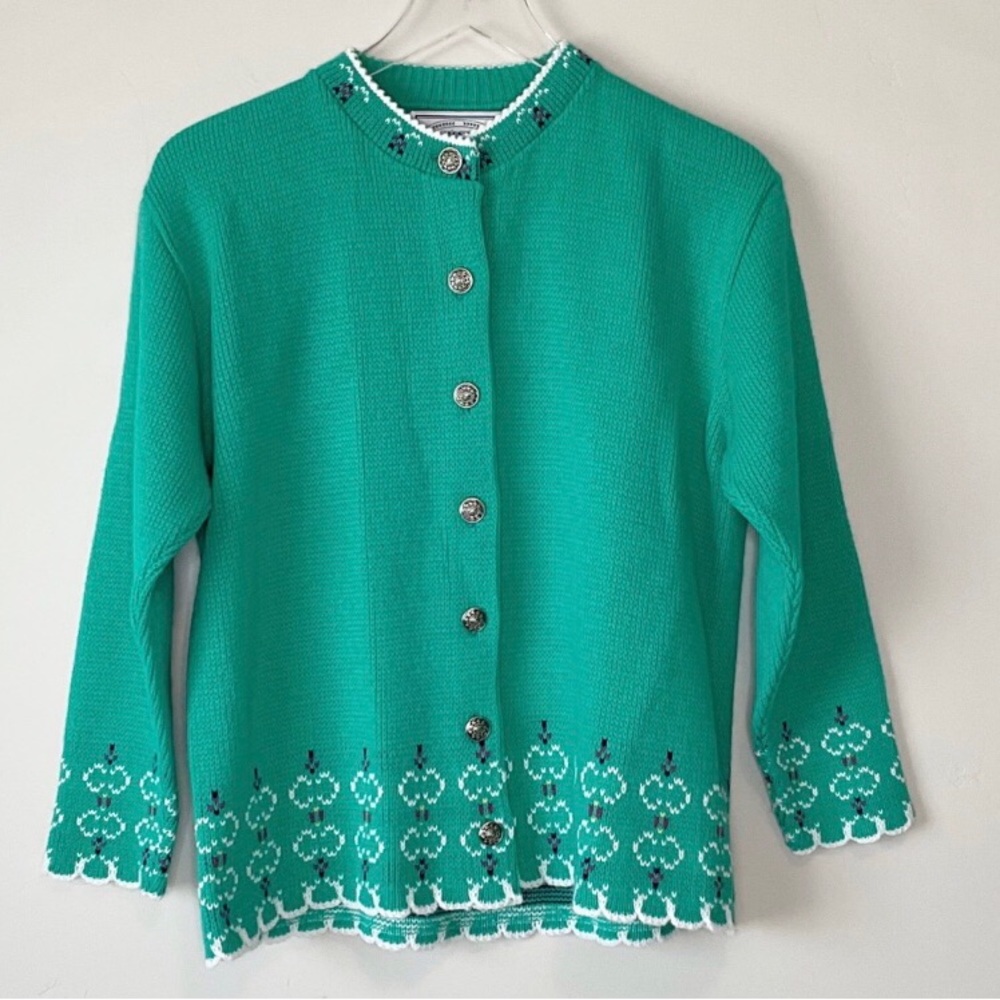 Jersild Vintage Green Cottagecore Cardigan Scalloped Hem size Medium